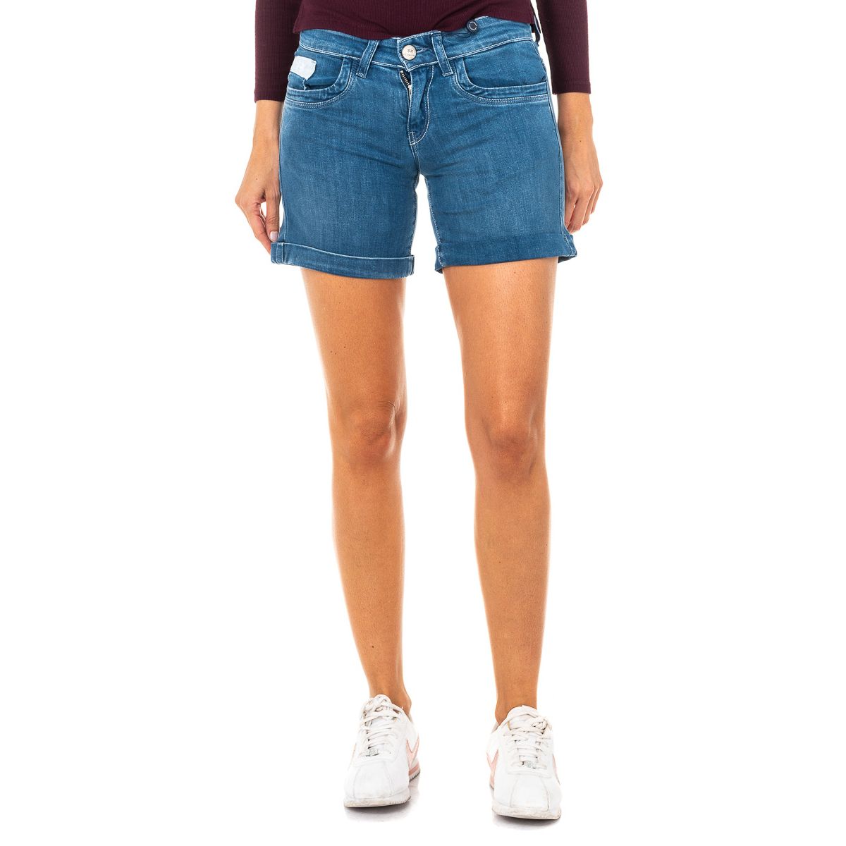 Denim-Shorts mit umgeschlagenem Saum