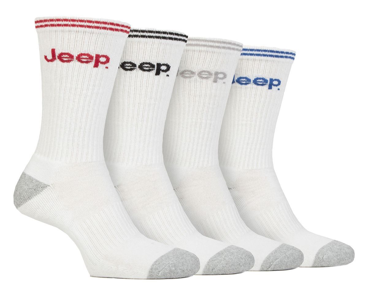 Herren Sport Crew Socken | Jeep | 4er Pack Baumwolle Laufsocken mit verstärkter Ferse und Spitze - Weiß