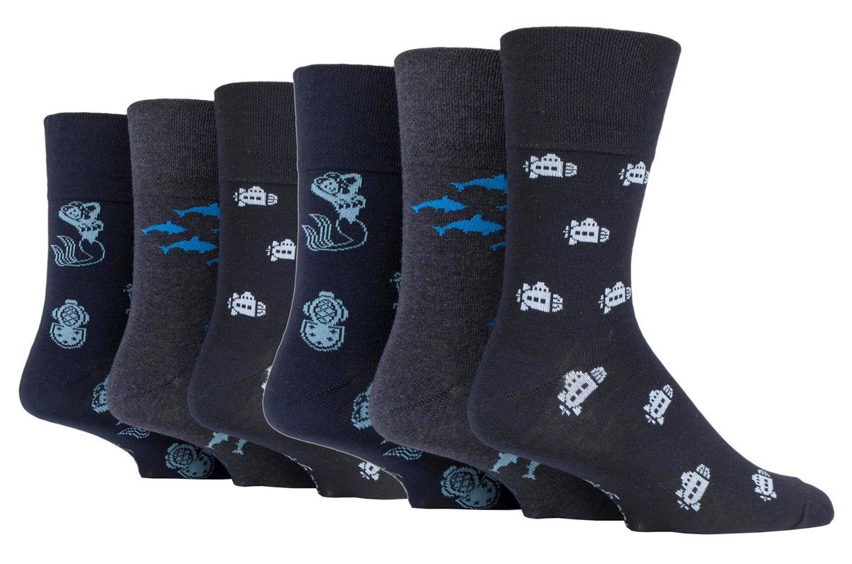 Gentle Grip - 6 Paar nicht elastische Socken für Herren - Tiefsee