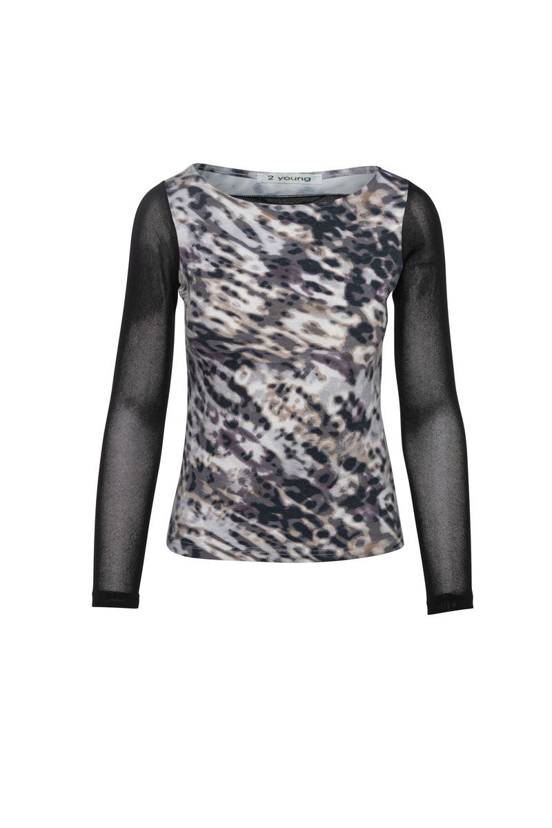 Top mit Animalprint und Mesh-Ärmeln