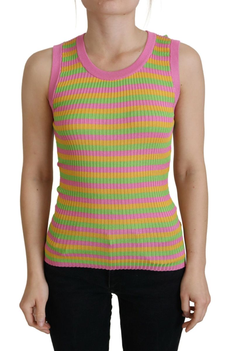 Dolce & Gabbana Mehrfarbiger Seidenweste Pullover Tank Oberteil für Damen