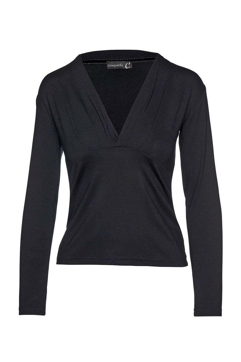 Schwarzes Langarm Faux Wickeloberteil