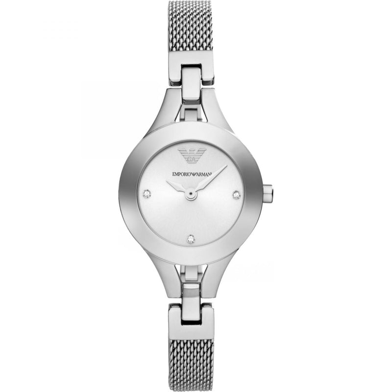 Elegante Silberne Mesh-Armbanduhr