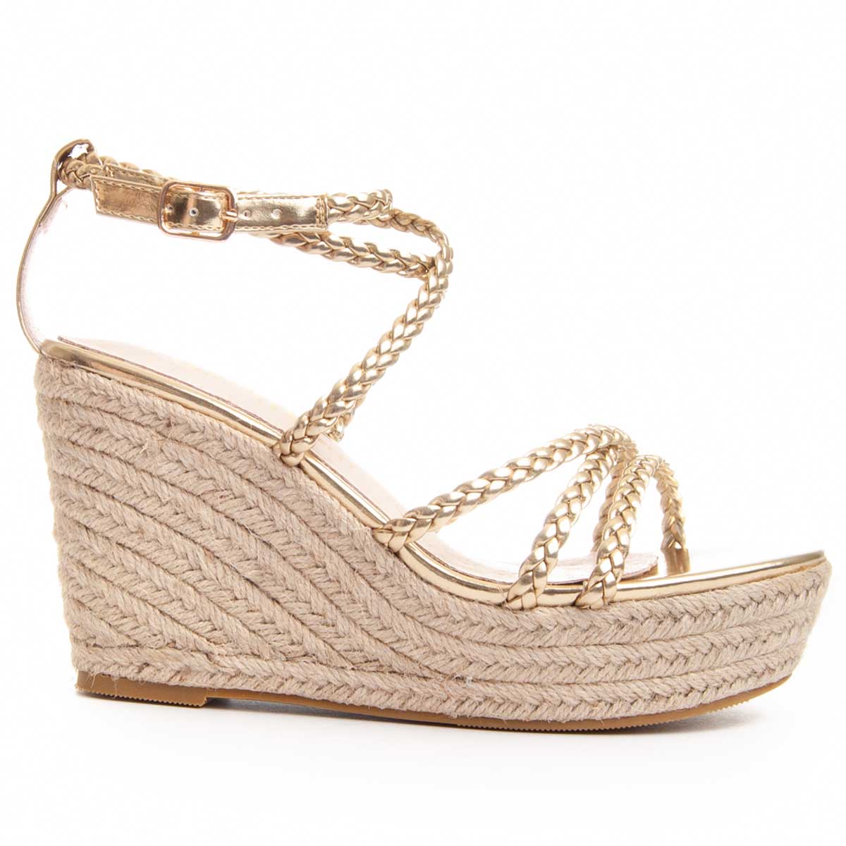 Espadrille-Keilsandalette mit geflochtenen Riemen