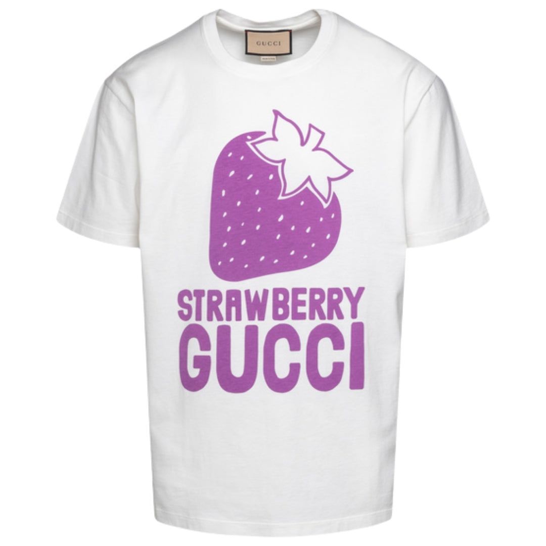 Weißes übergroßes T-Shirt mit Erdbeergrafik