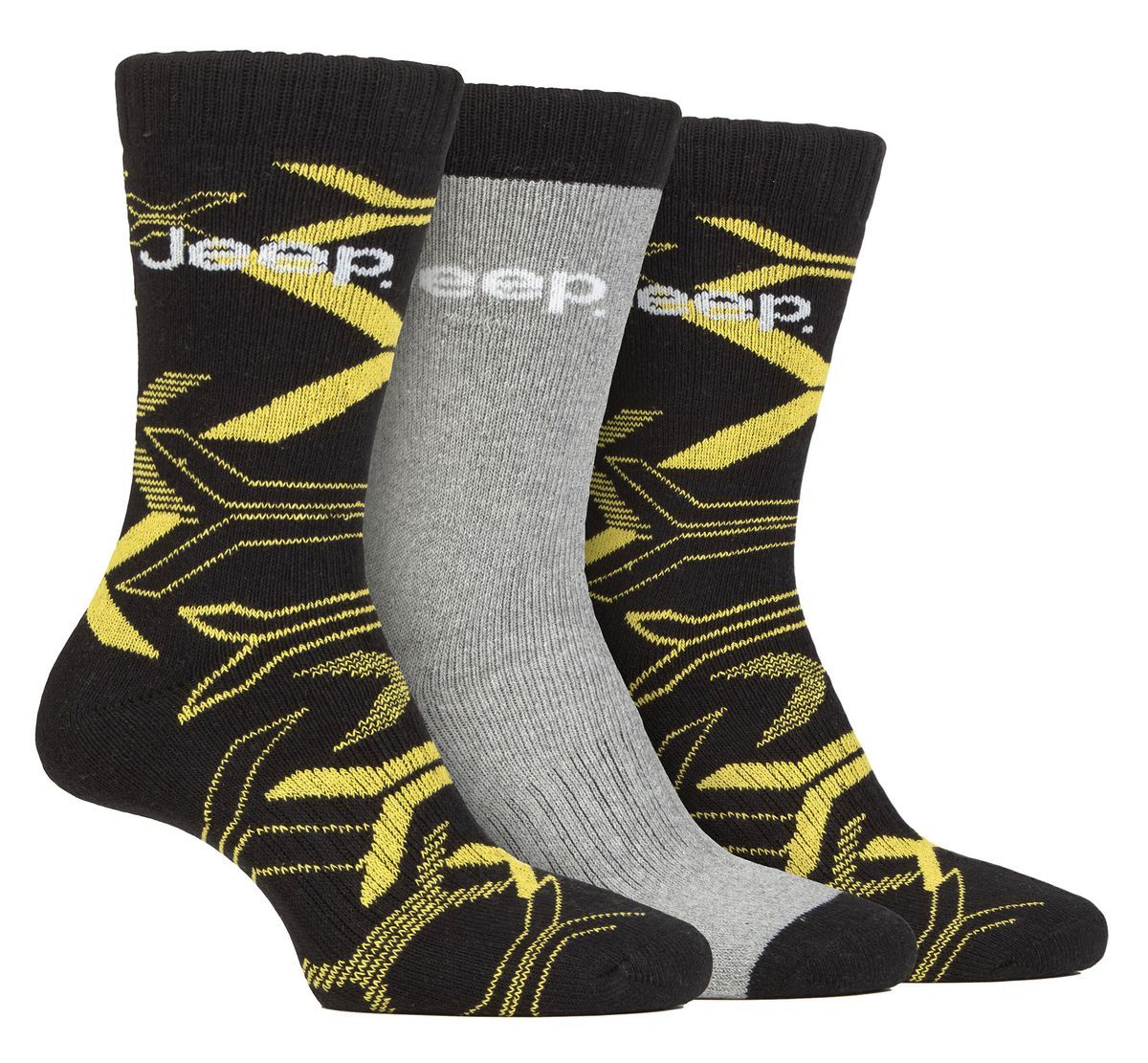 Herren Walking Boot Socken | Jeep | Völlig Kissen Anti Blister Camoflauge Socken, gestrickt Recycled Cotton Camo Socken - Schwarz / Gelb