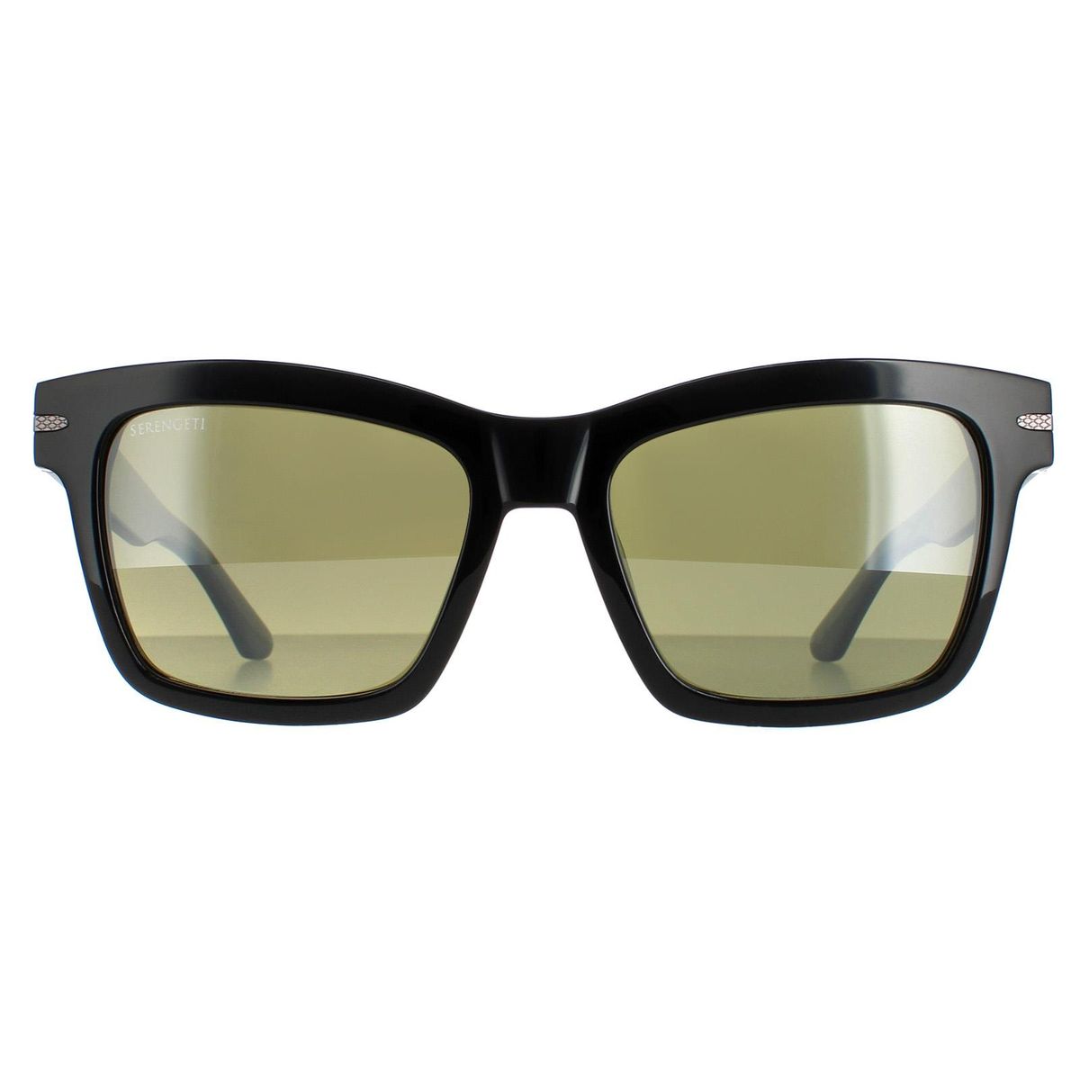 Schwarze Sonnenbrille mit quadratischem Rahmen und grünen Gläsern