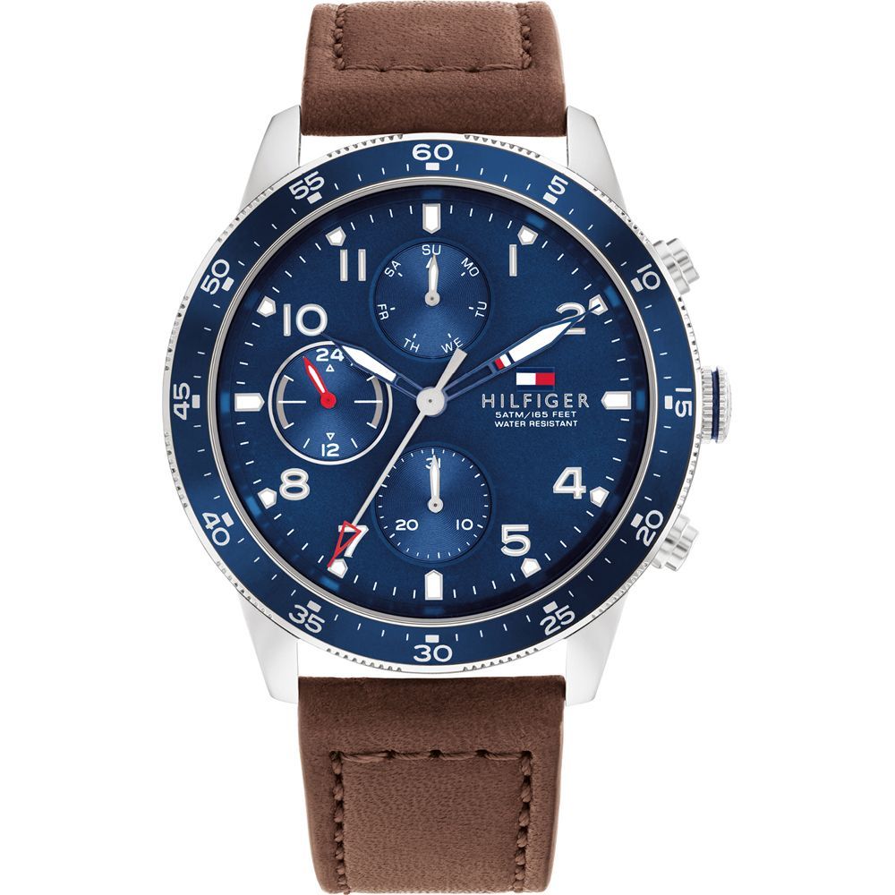 Herren Marineblaues Multi-Dial Lederuhr