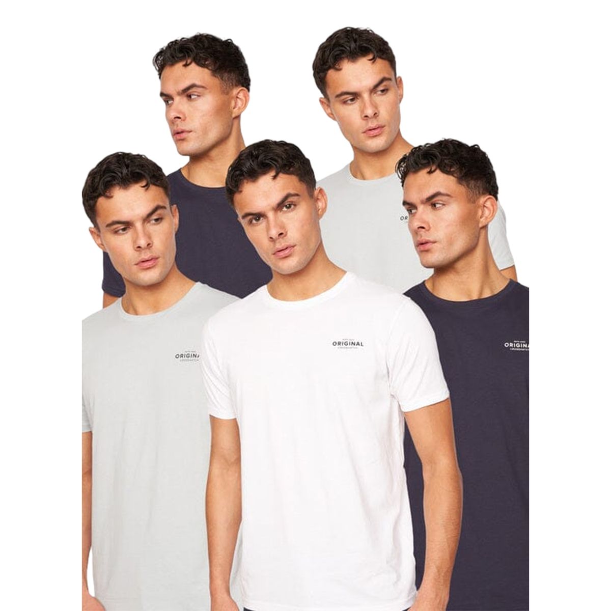 Crosshatch - "Bailtee" T-Shirt für Herren(5er-Pack) (Marineblau/Blau/Weiß)