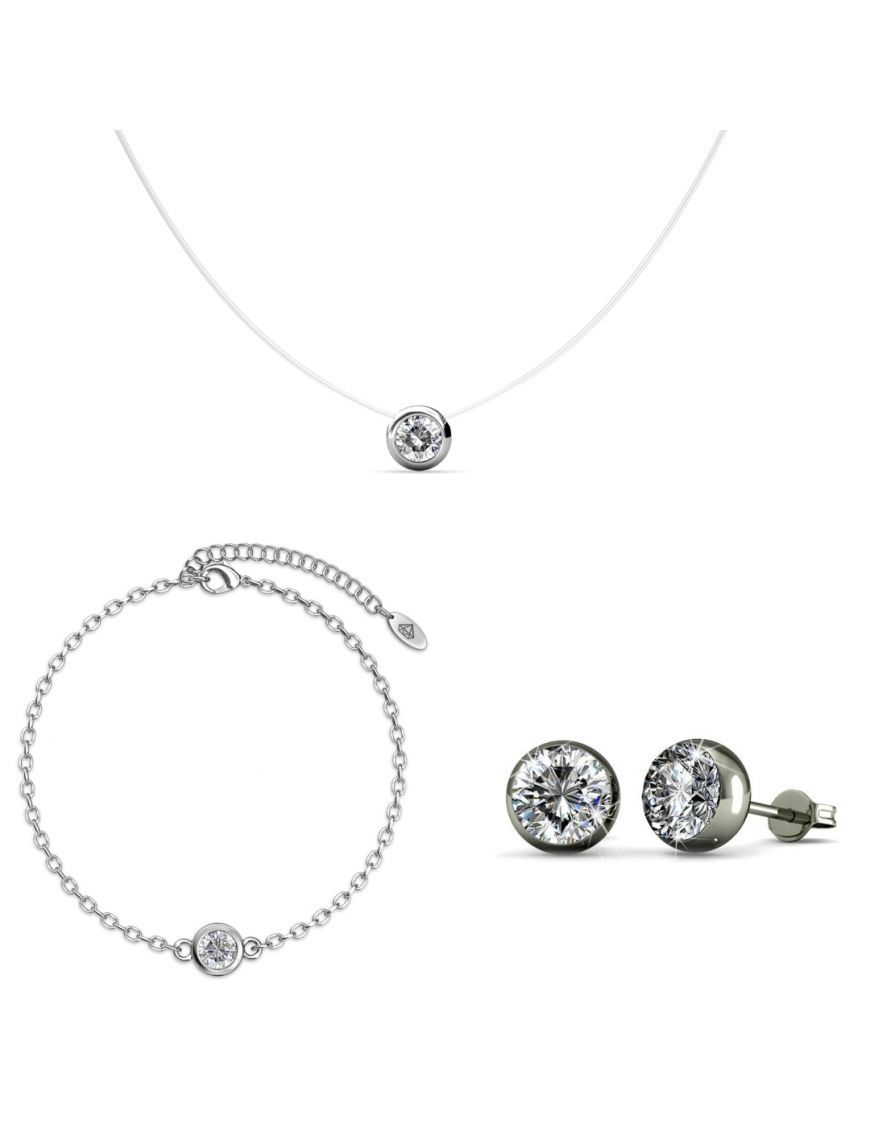 Zartes Kristall Schmuckset Silber Finish