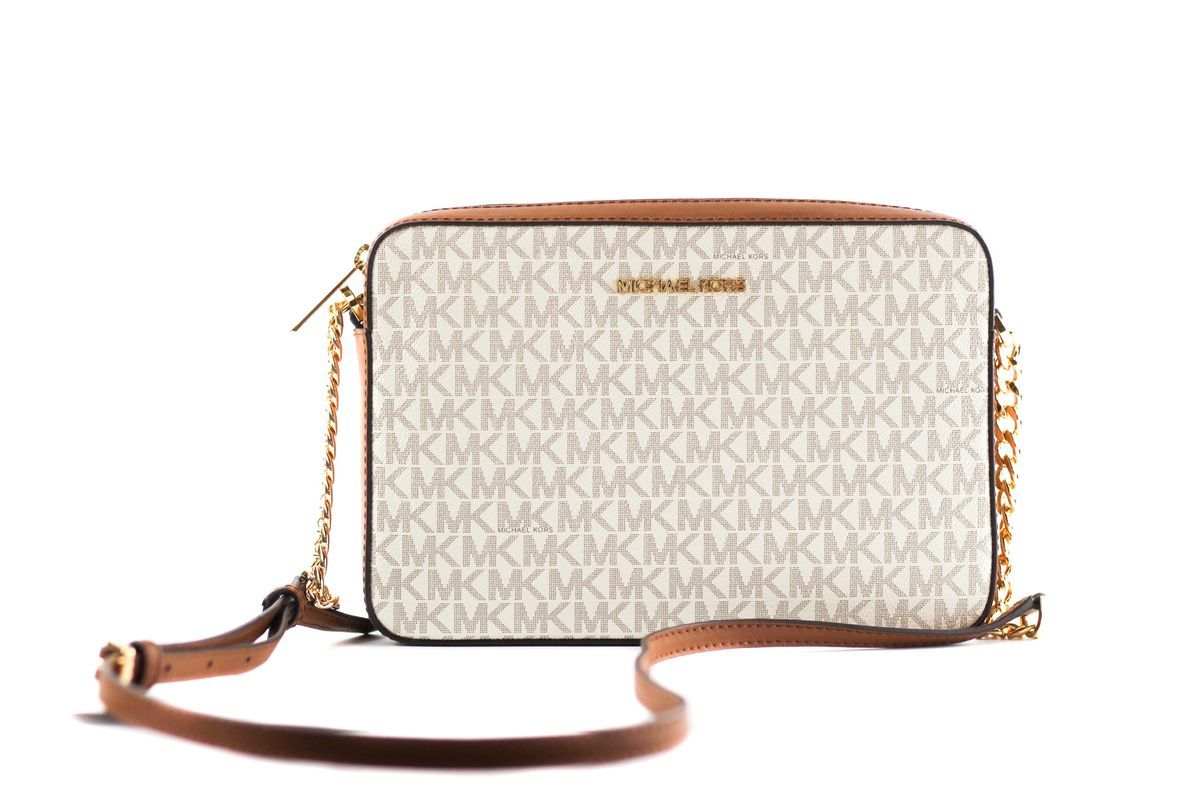 Michael Kors Damen Jet Set Große East West Saffiano Leder Umhängetasche (Vanilla Signature)