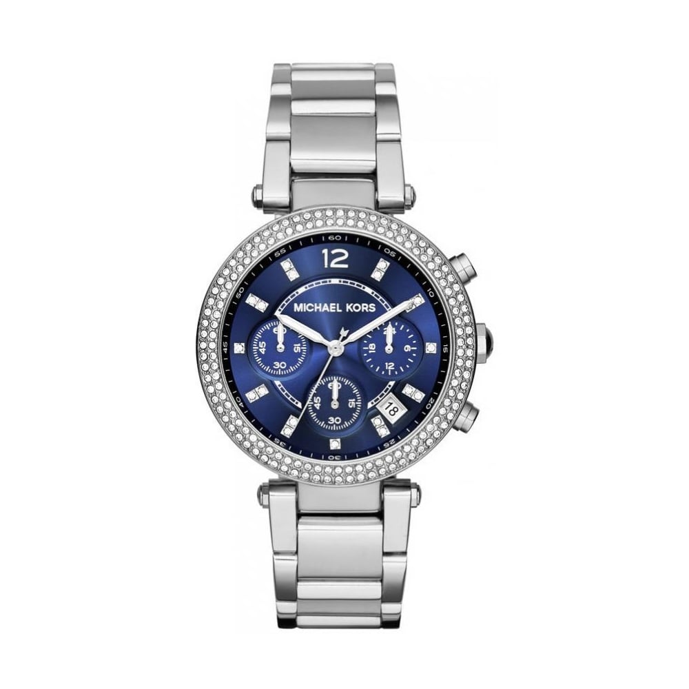 Silberfarbene Chronographenuhr mit Kristalllünette