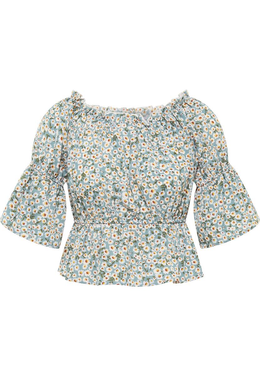 Geblümte schulterfreie Bluse