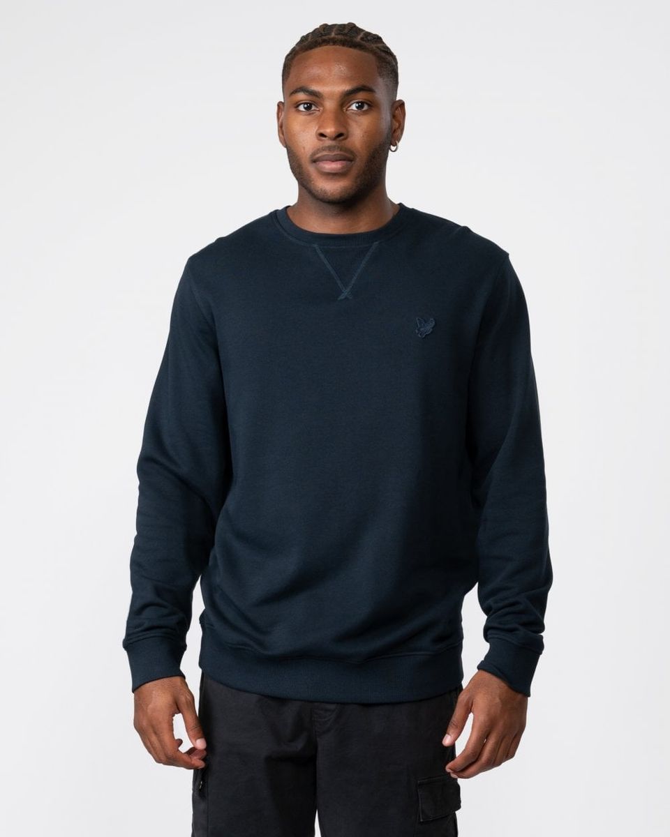 Marineblaues Baumwoll-Rundhals-Sweatshirt mit Logo