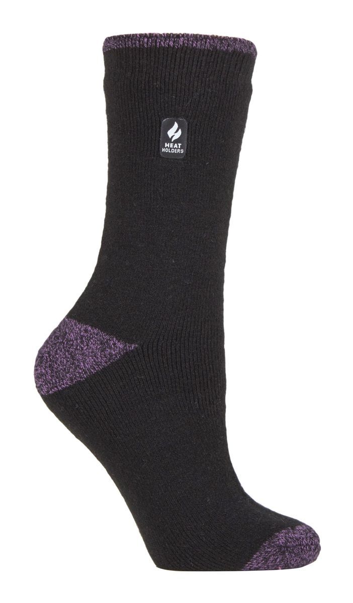 Heat Holders Lite - Isolierte Thermosocken für Damen | Mehrere Designs einschließlich Argyle Streifen Herzen Sterne | Warme Socken für Winter - Schwarz / Lila H&T (Teneriffa)