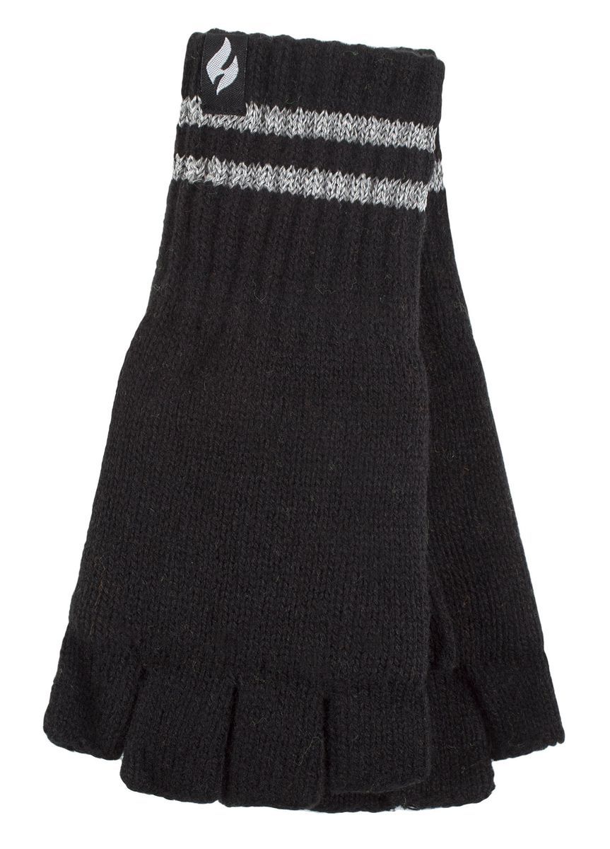 Herren gestrickt fingerlose reflektierende Handschuhe für den Winter | Wärmehalter | Thermal Hi Viz Arbeitshandschuhe - schwarz