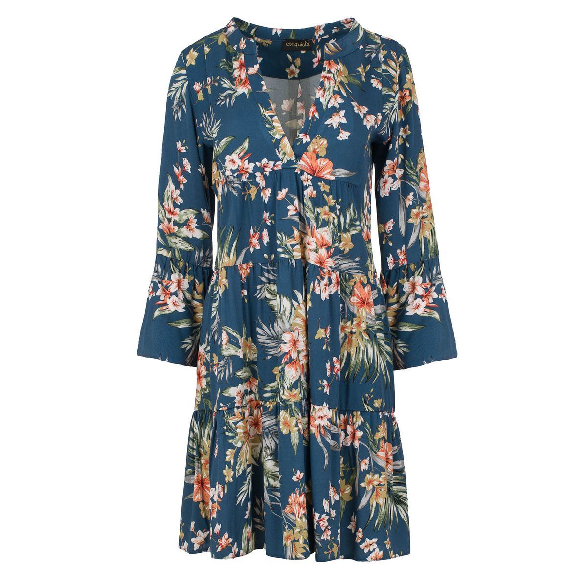A-Linien-Kleid mit Blumenmuster und Stufen