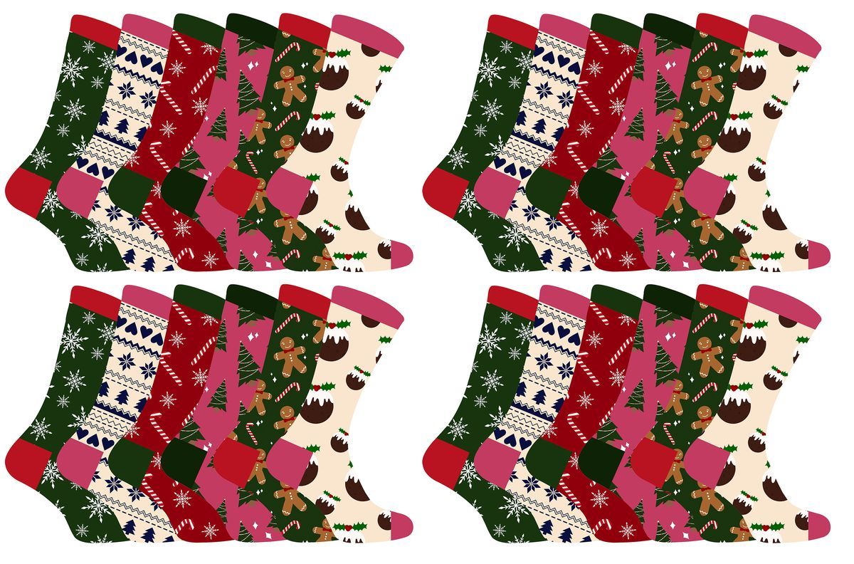 Damen Weihnachten Socken | Socken Snob | Damen bunte Neuheit Design Weihnachten Socken | Geschenk für Sie - 24 Pack