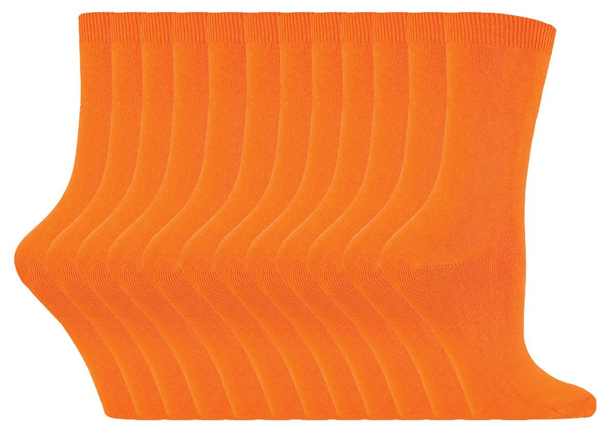 Womens Plain Cotton Rich Socks | 12 Pair Multipack | Sock Snob | Thin Comfy Colourful Crew Ankle Socks for Ladies - Orange
