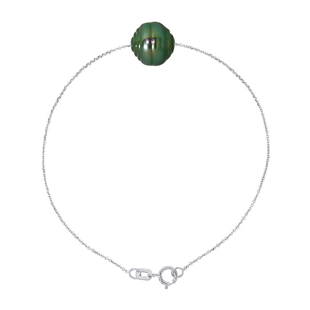 Grünes Tahiti-Perlenarmband Silber