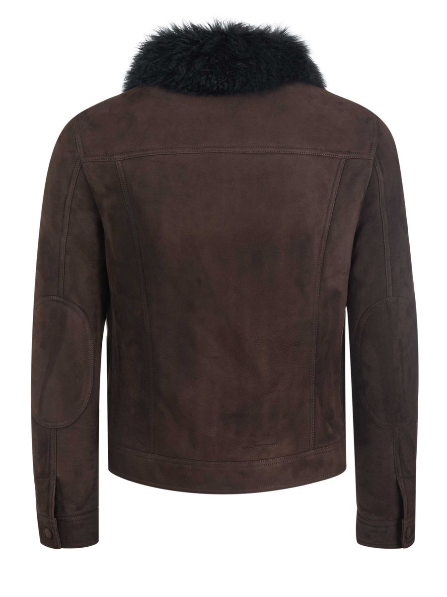 Suede-Truckerjacke mit Lammfellkragen