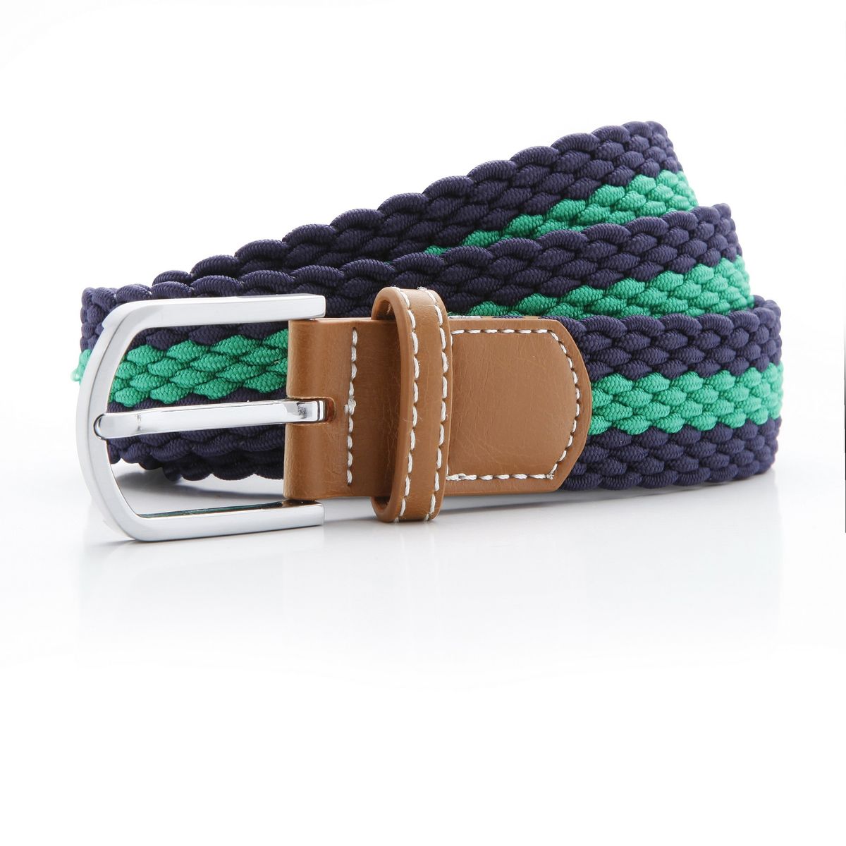 Asquith & Fox Herren Zweifarbiger Streifen Flechtgürtel aus Stretch (Navy/Kelly)