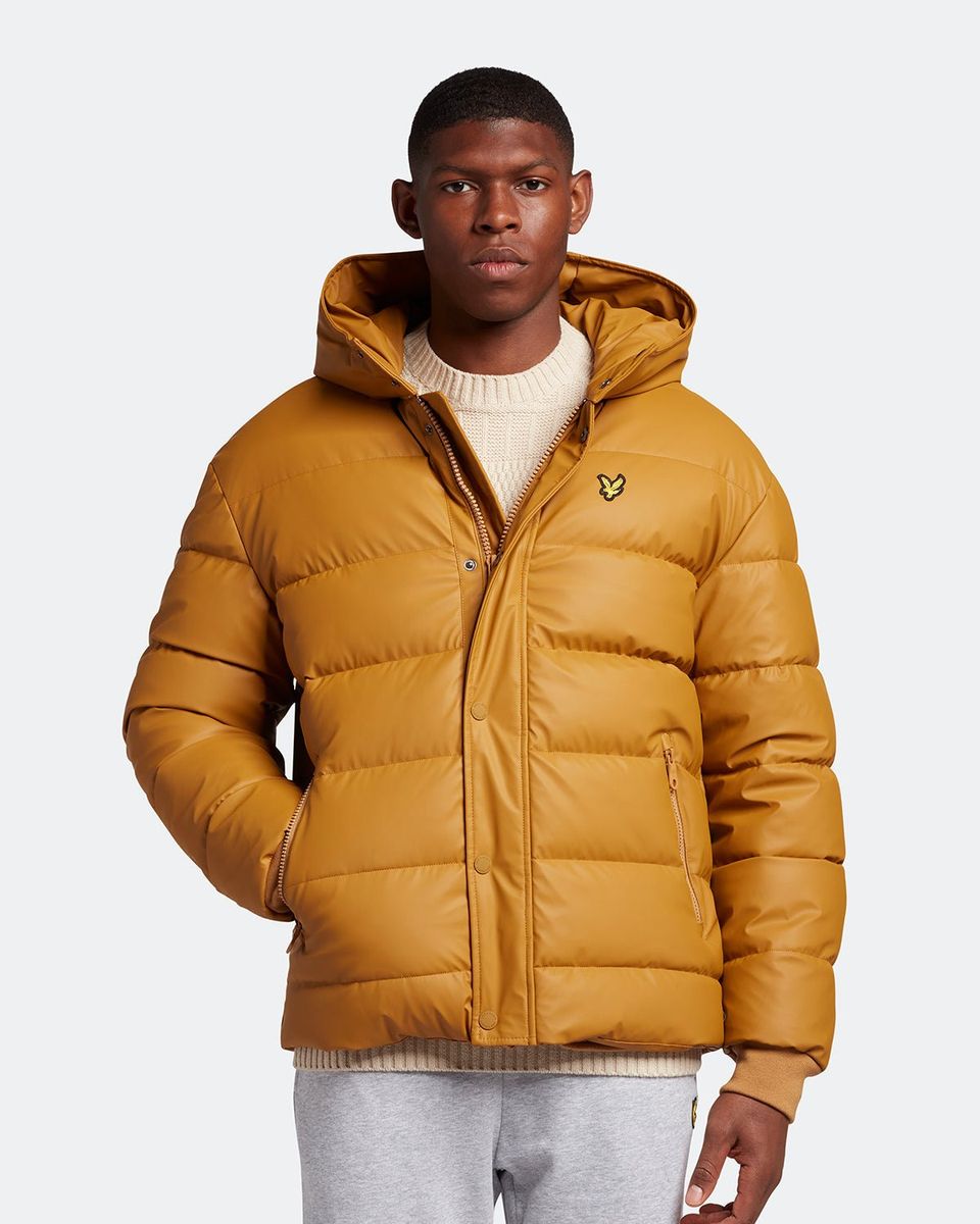 Senffarbene Kapuzen-Pufferjacke