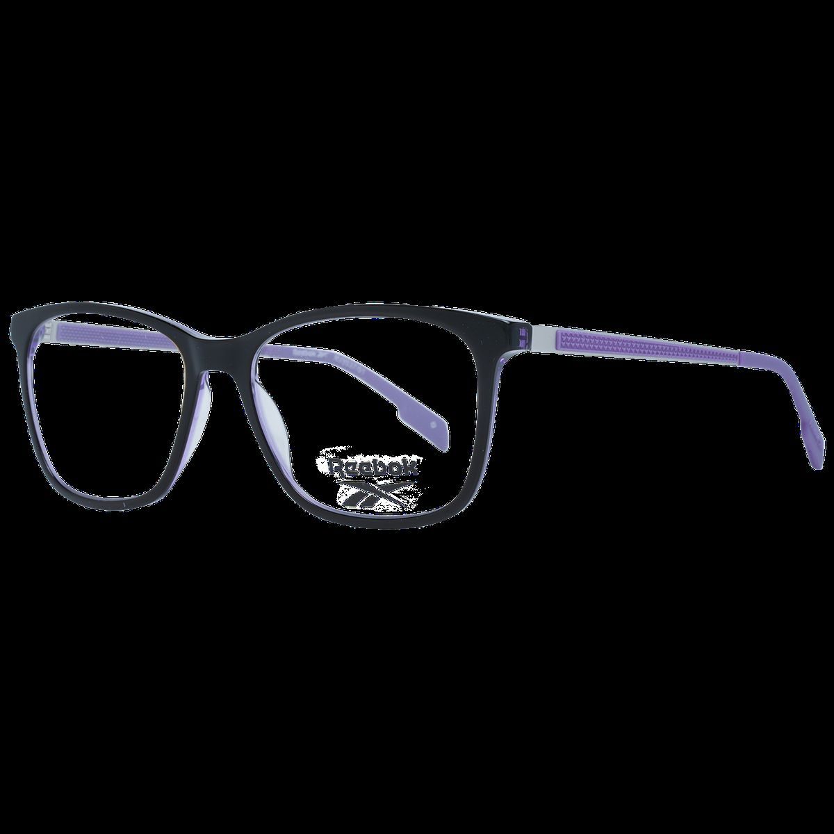 Rechteckige Vollrandbrille mit violetten Bügeln