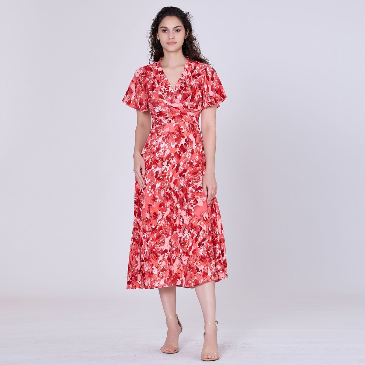 Midi-Wickelkleid mit Blumenmuster