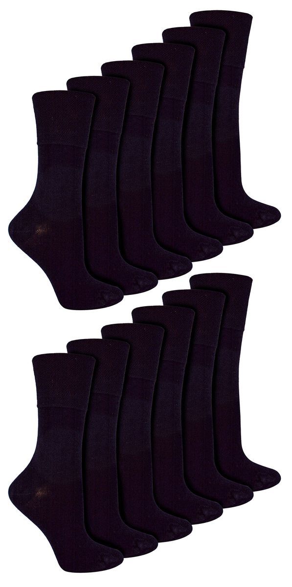 IOMI - 12 Paar Multipack Damen Diabetiker Bambus Socken | Damen Extra breite nahtlose Socken mit nicht elastischen sanften Grip Top - schwarz