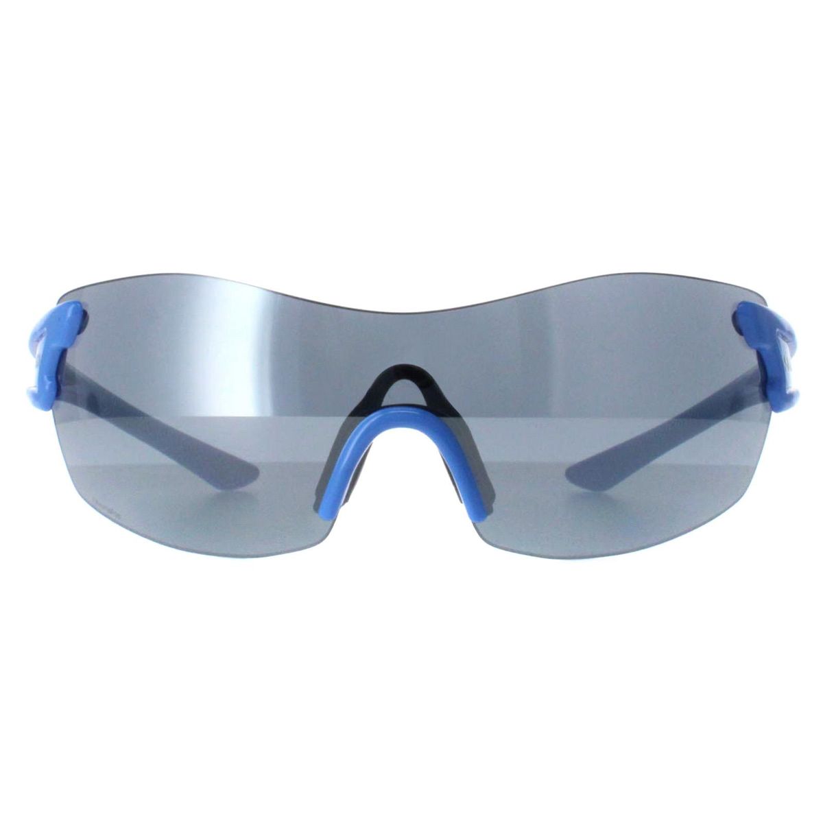 Sportliche randlose Sonnenbrille mit blauen Akzenten