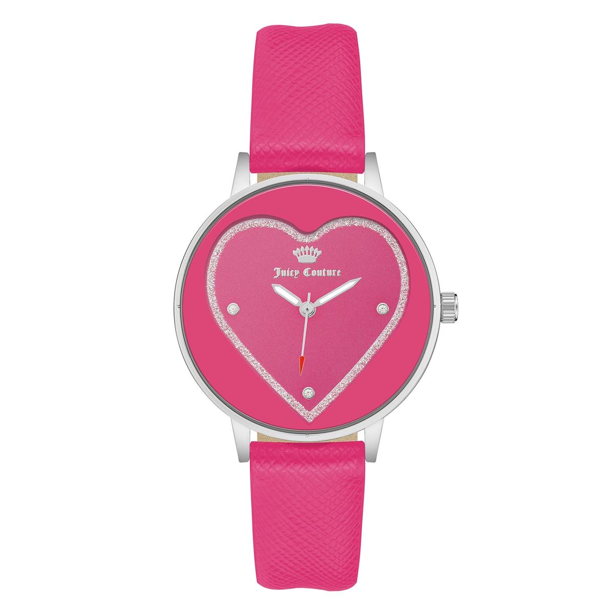 Pinkfarbene analoge Uhr in Herzform