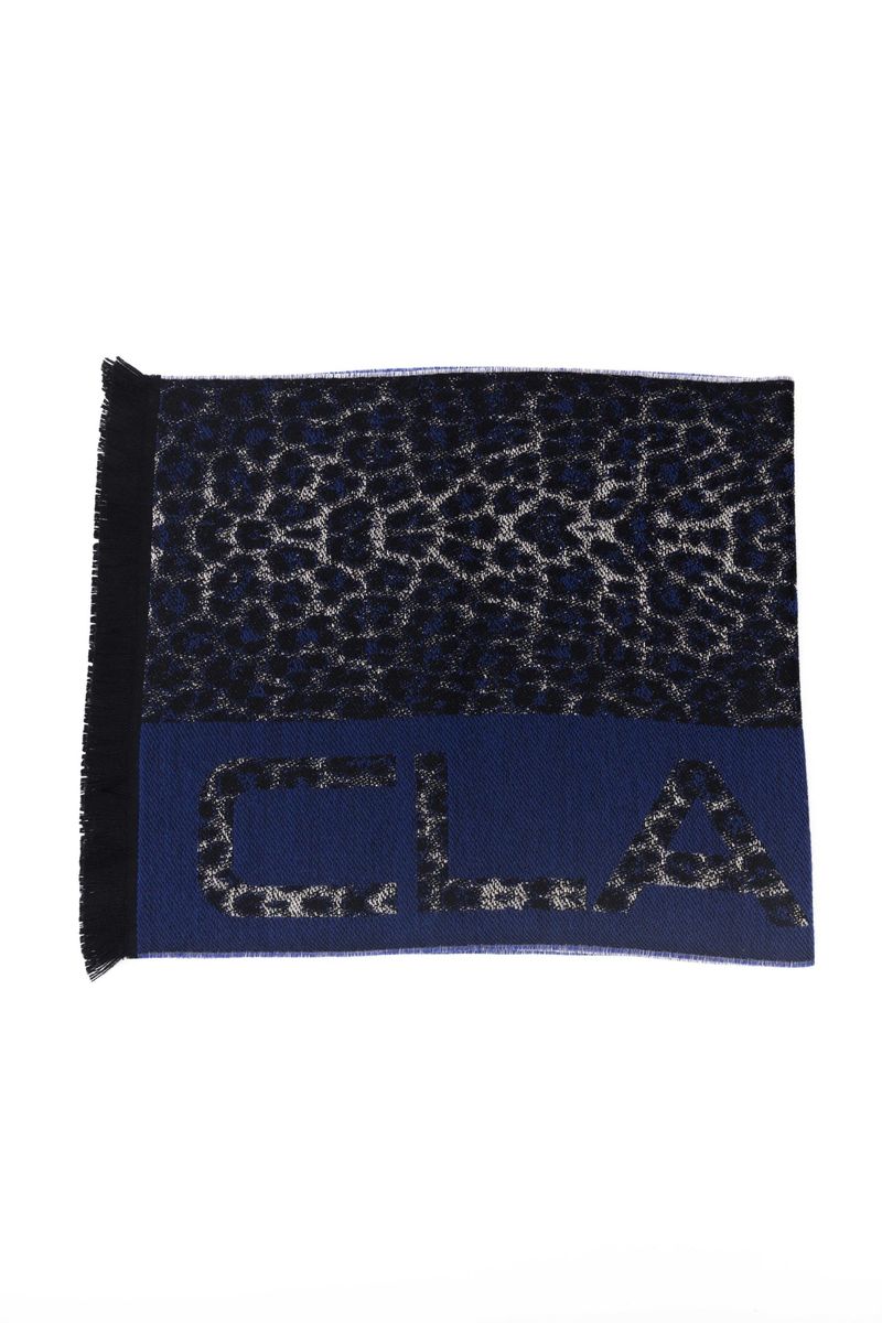 Blauer Animalier-Logo-Wollschal