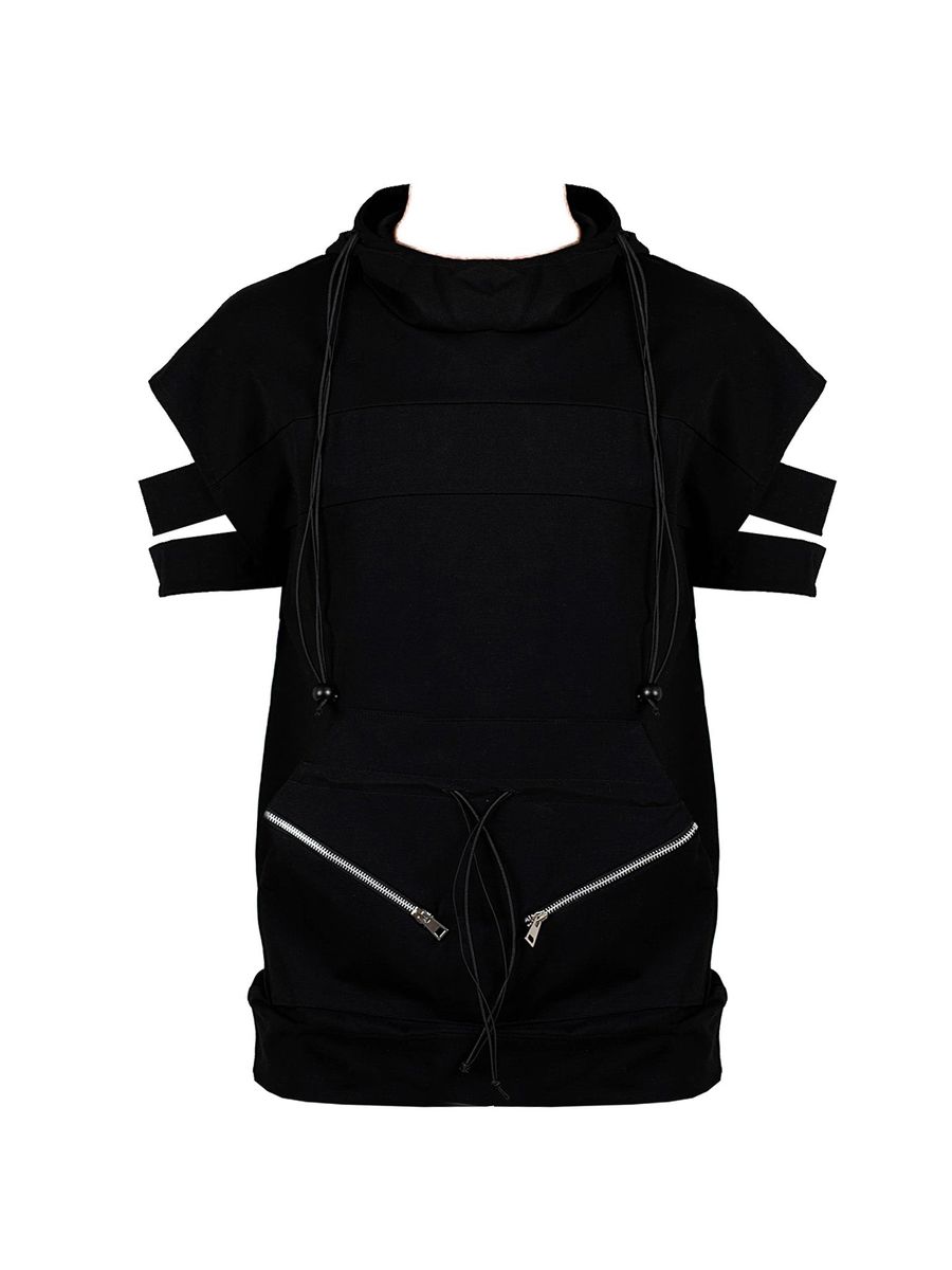 Schwarzer Kapuzenpullover mit Cutout-Ärmeln