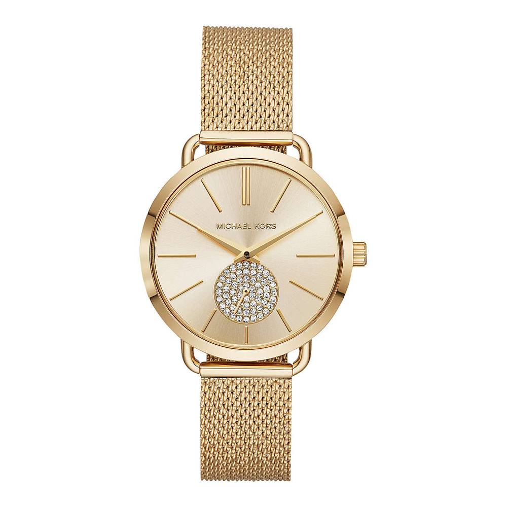 Goldfarbene Edelstahluhr mit Mesh-Armband