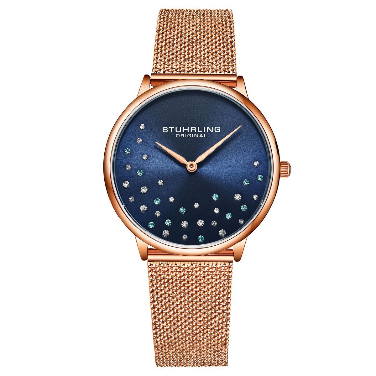 Blaue Symphonie Roségold Mesh Uhr