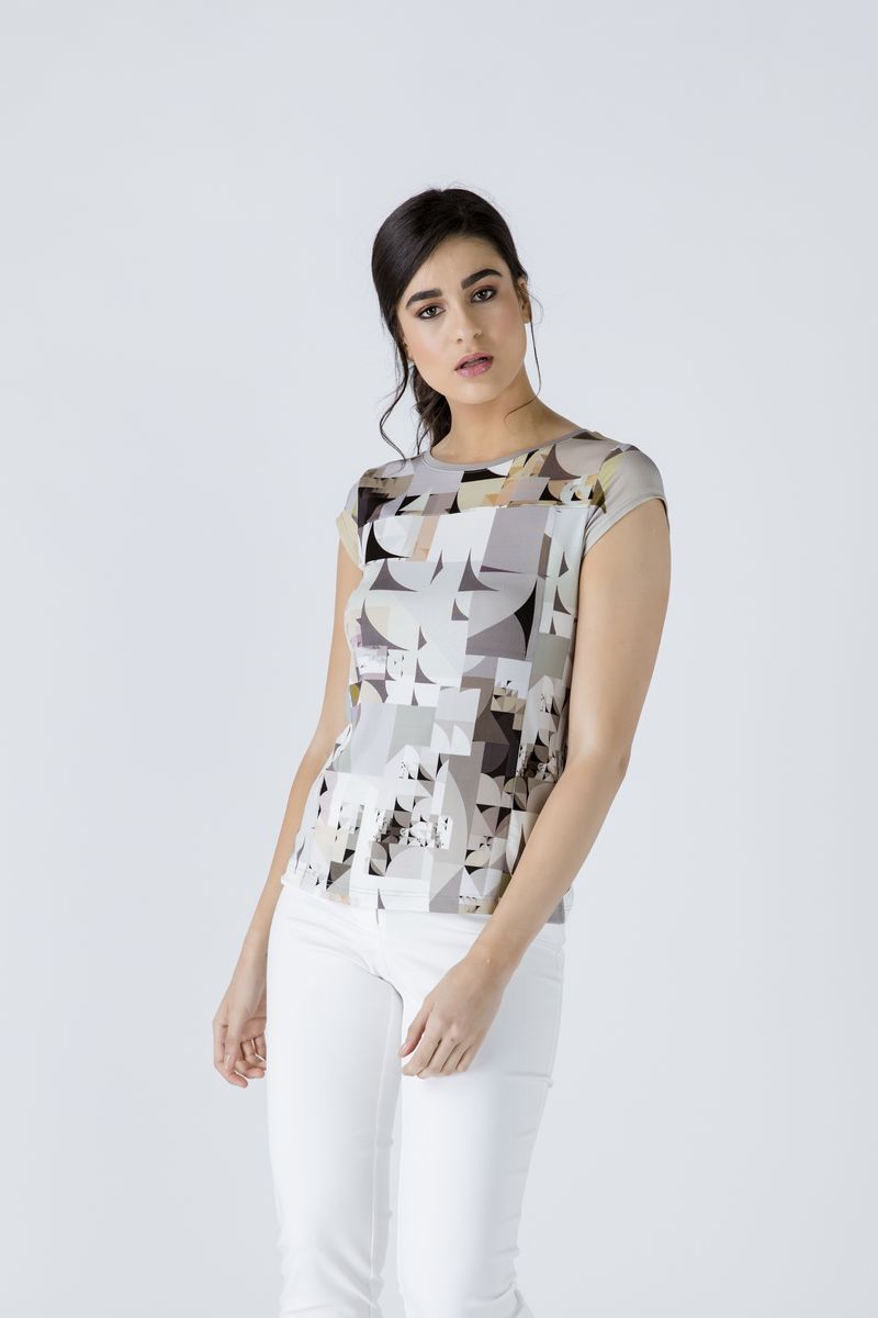 Figurbetontes Stretch-Top mit abstraktem Print