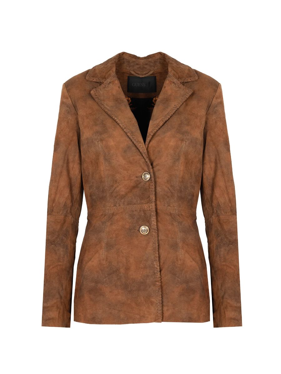 Figurbetonte braune Lederjacke mit Knöpfen