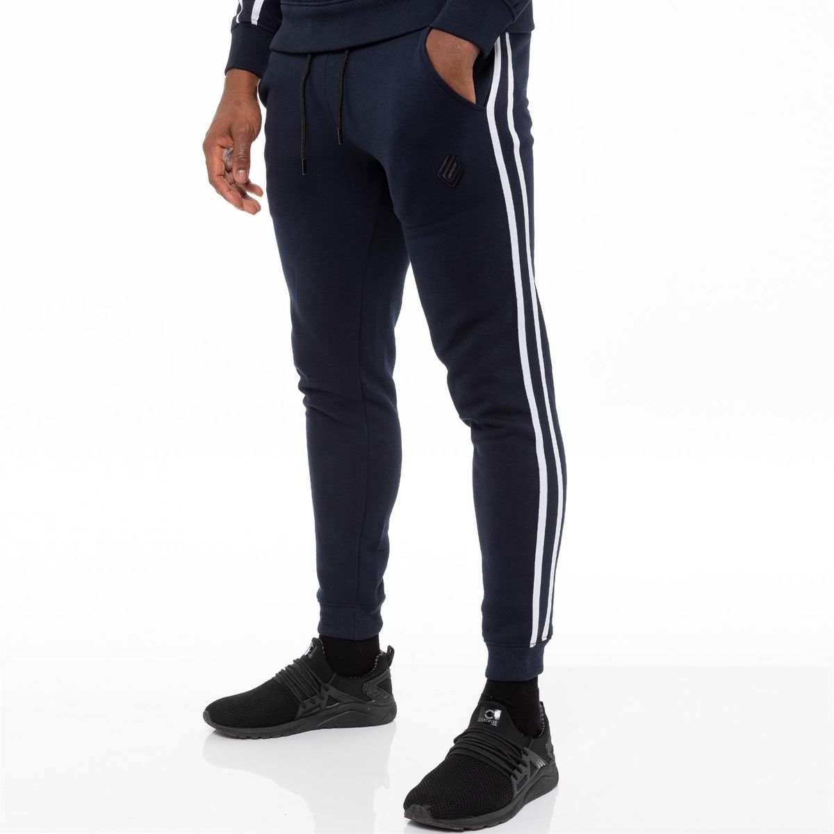 Marineblaue Jogginghose mit Streifen