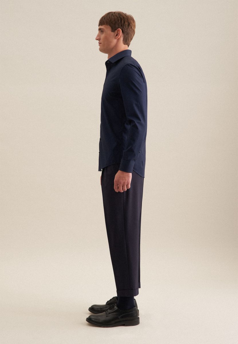 Slim Fit Marineblaues Businesshemd