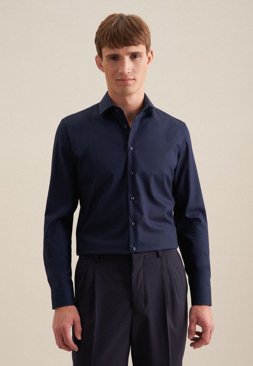 Slim Fit Marineblaues Businesshemd
