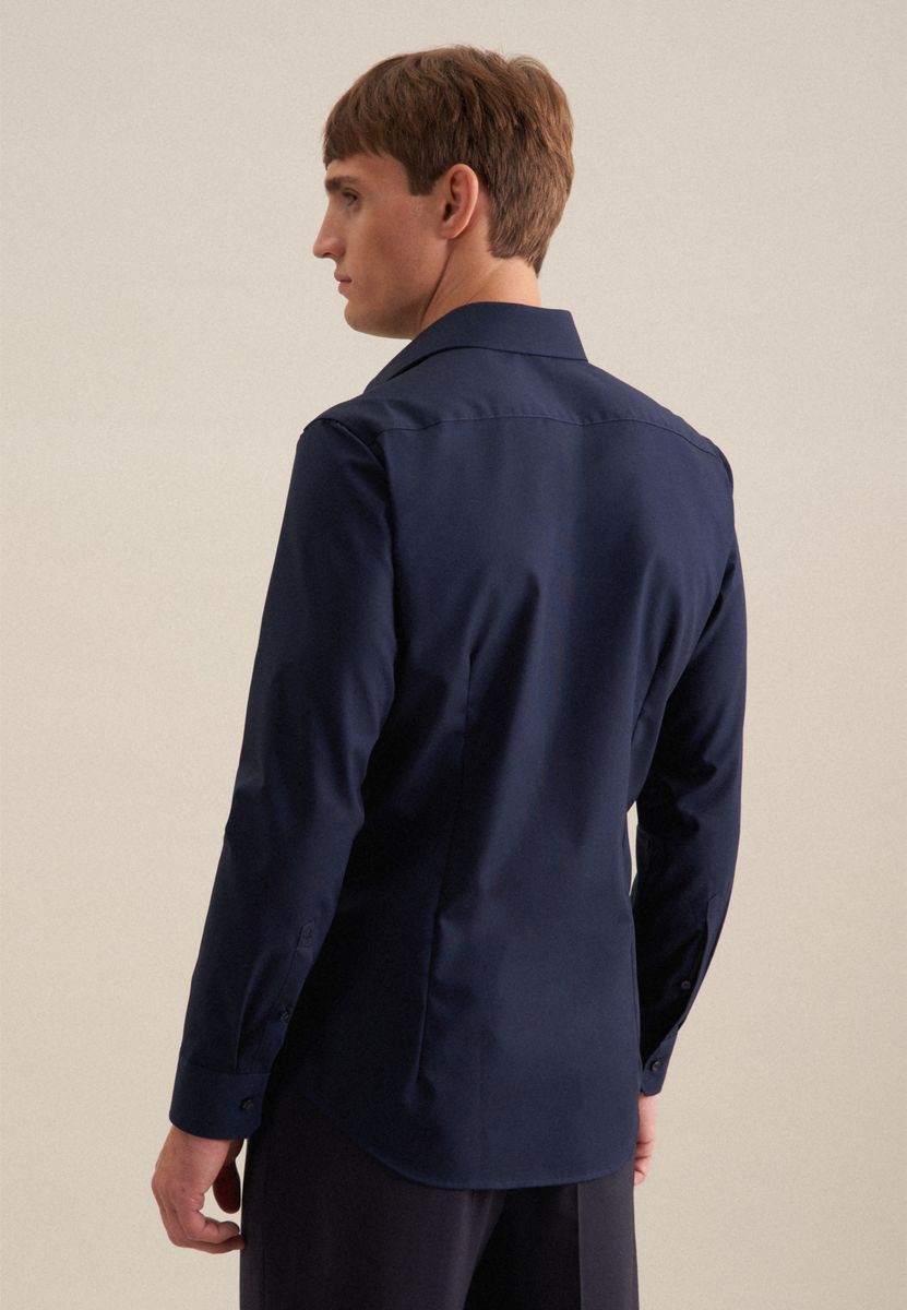 Slim Fit Marineblaues Businesshemd