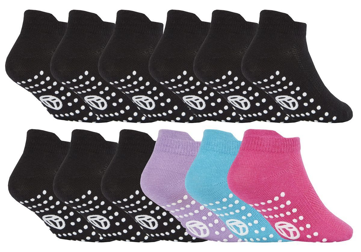 12 Paar Kinder Low Cut Knöchelsocken mit rutschfester Sohle - Pink / Schwarz