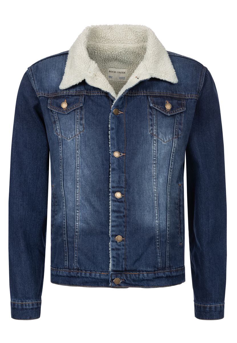Herren Jeansjacke mit Teddyfellkragen