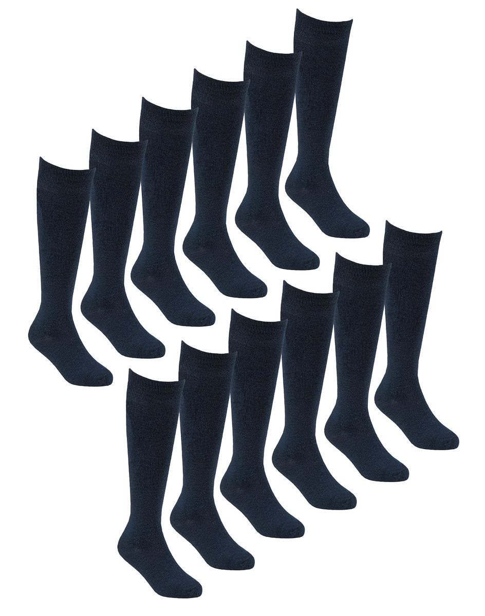 12 Paar Multipack Mädchen Kniestrümpfe aus Bambus | Sock Snob | Weiche glatte lange Schulsocken für Kinder - Marineblau