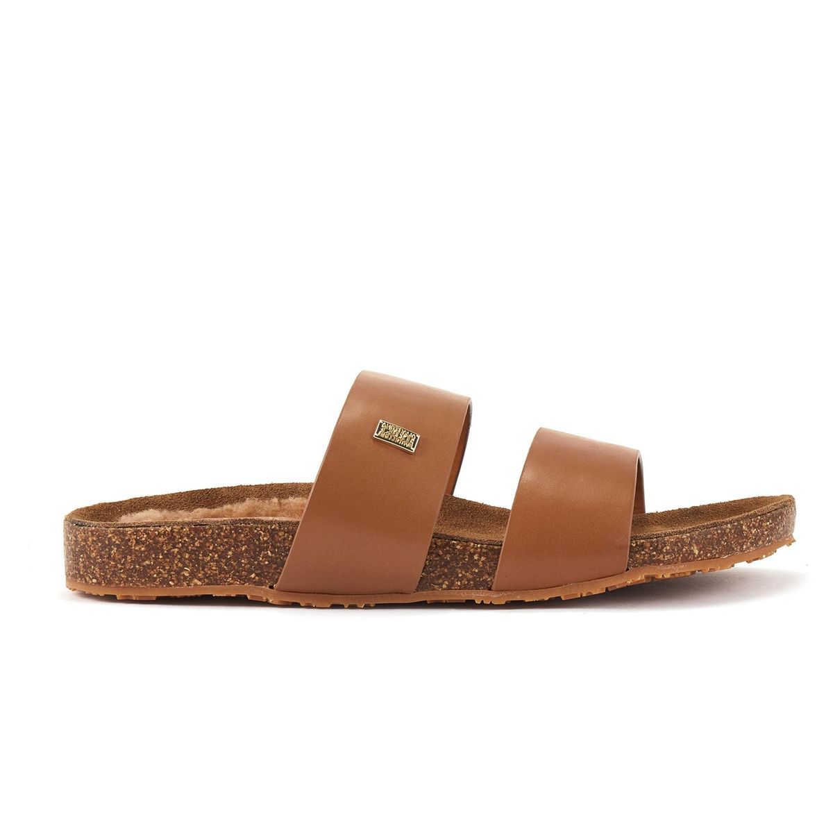 Leder-Pantoletten mit Korksohle