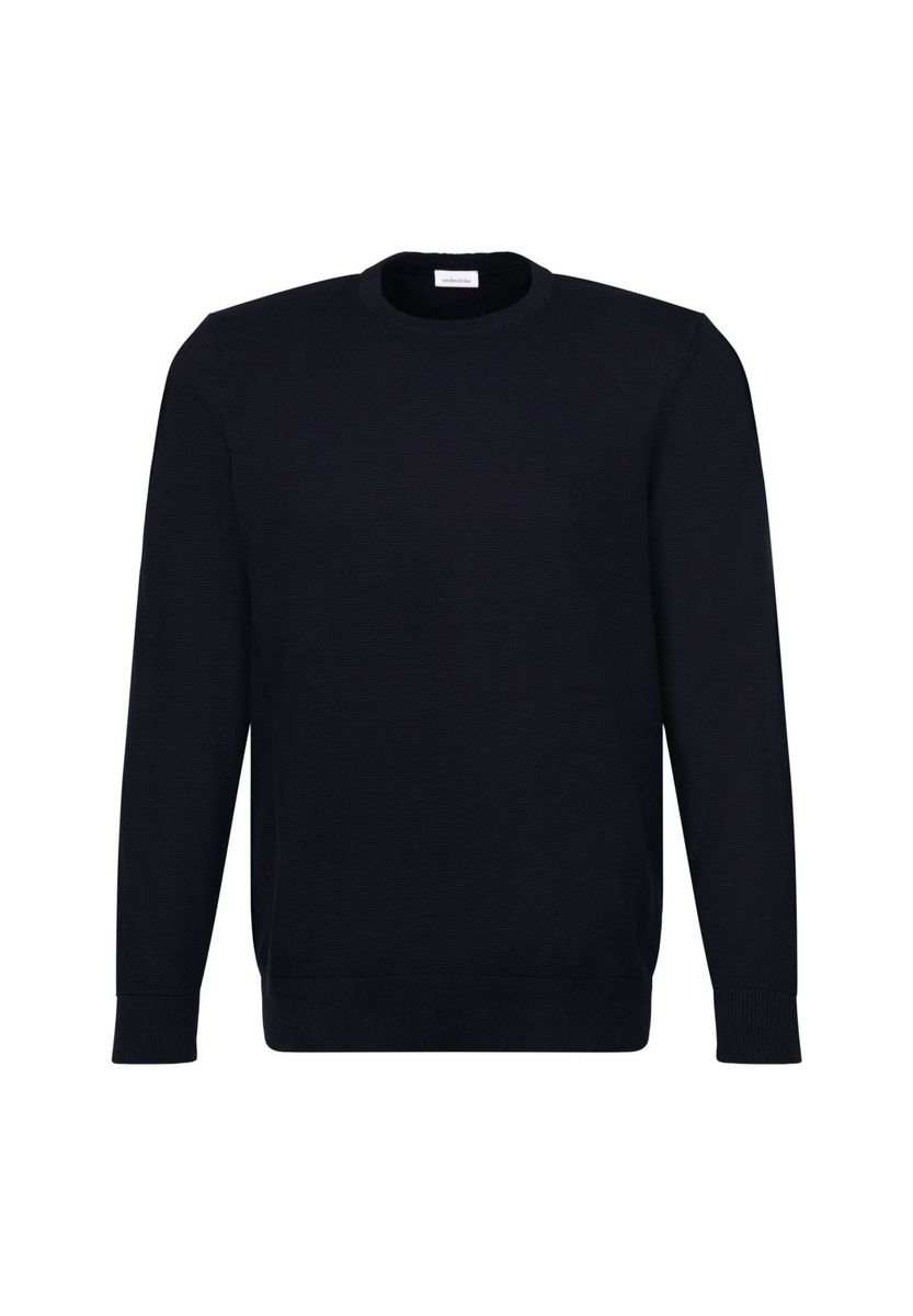 Marineblauer Baumwoll-Strickpullover mit Rundhalsausschnitt