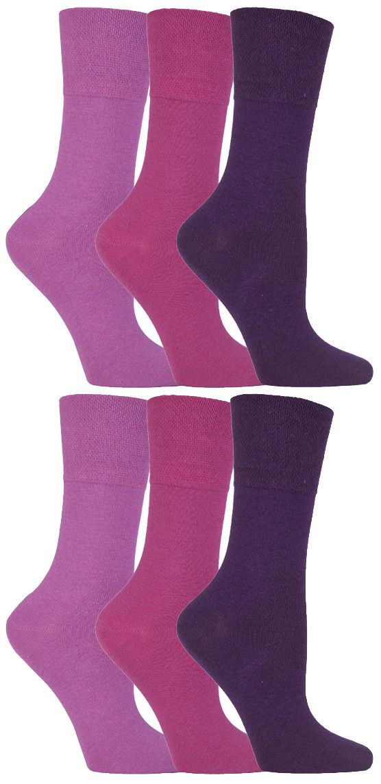 Gentle Grip - 6 Paar Damen Diabetiker-Socken mit Honigkamm-Oberteil und handgekettelten Zehennähten - Pink