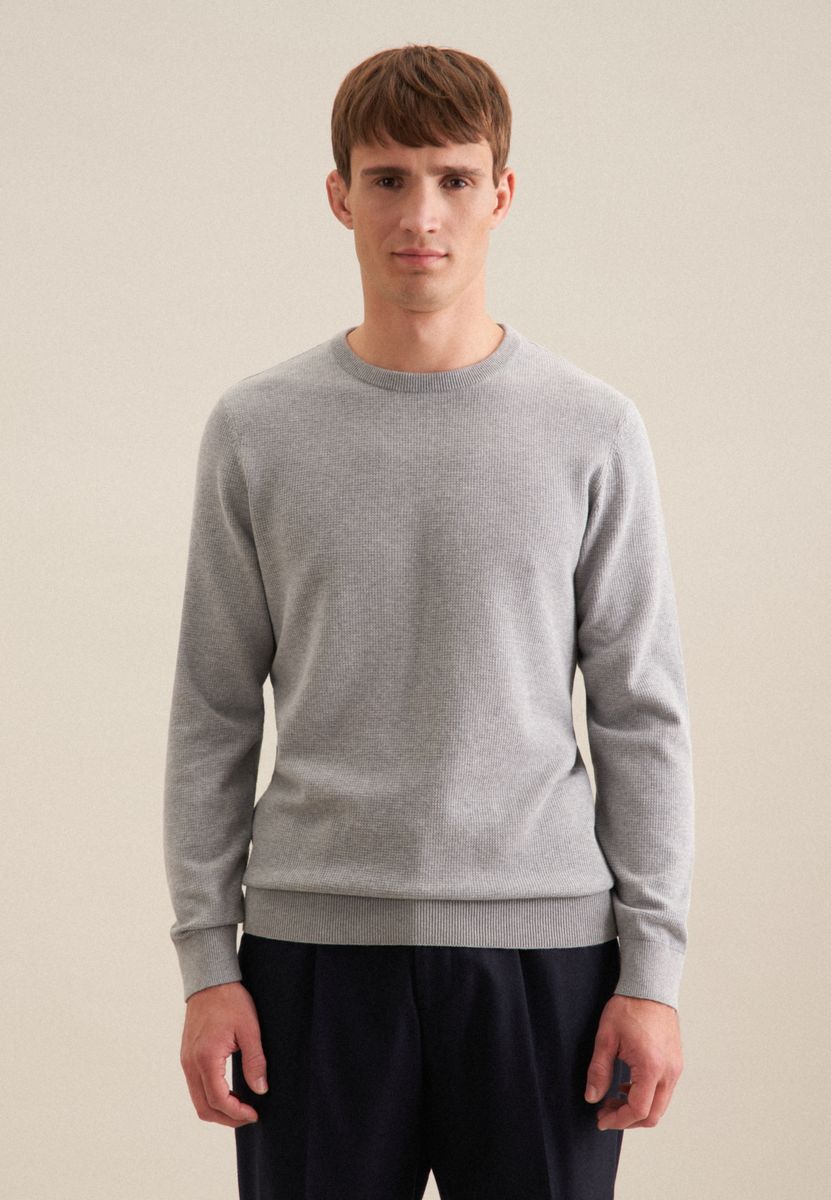 Strukturierter Baumwoll-Sweater mit Rundhals