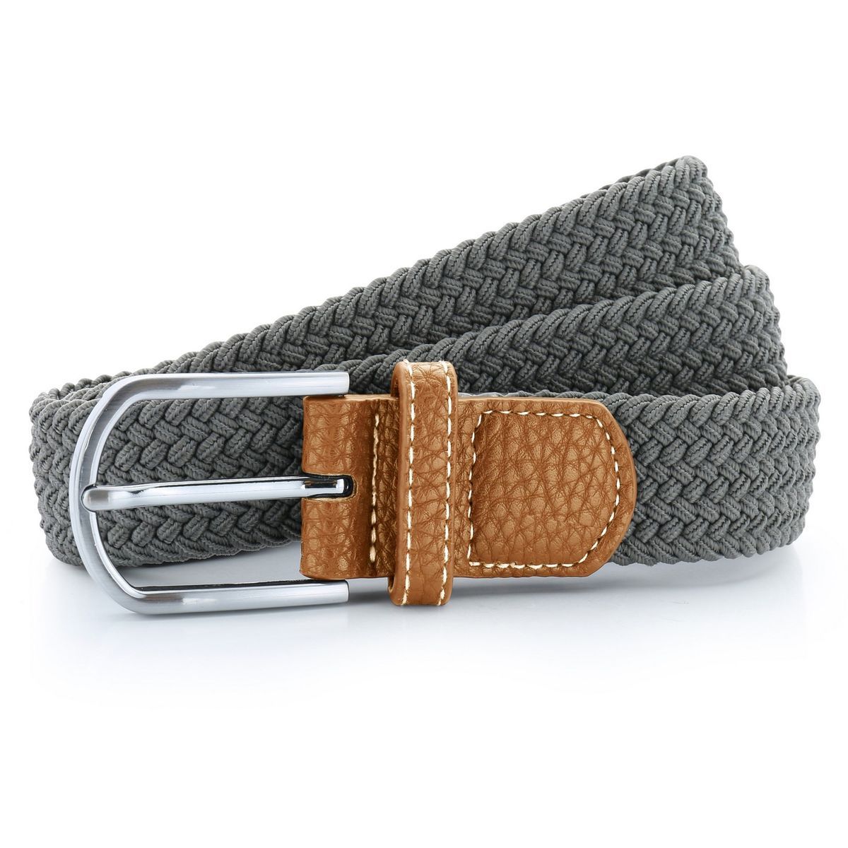 Geflochtener Stretchgürtel mit Lederdetails
